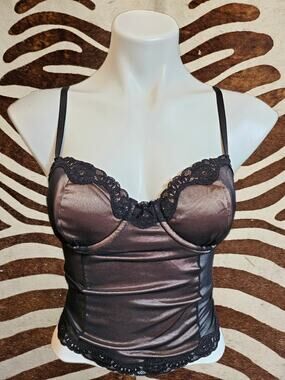 Vintage Seductive Wear Cinema Etoile Womens Size M Sheer Lace Black Corset Top